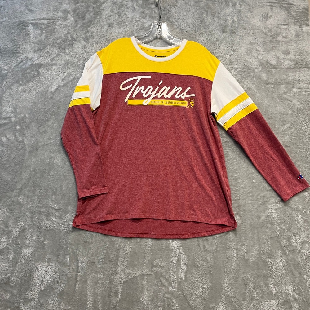 Champion USC Trojans T-Shirt Mens XL Maroon Gold Long Sleeve Colorblock Shirt